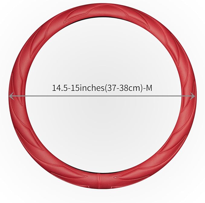 Steering Wheel Cover with Anti-Slip Leather Grip Compatible with Ford, Toyota, Honda, Nissan, and Chevrolet Vehicles for 14.5-15.35 inch Round Steering Wheels Universal Car Accessories