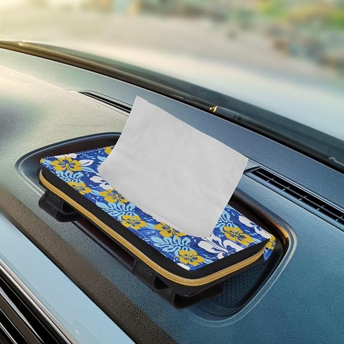 Tropical Flowers Car Visor Tissue Box Music Print Car Napkin Holder Tropical Flowers Car Mask Holder Tissue Holder PU Leather