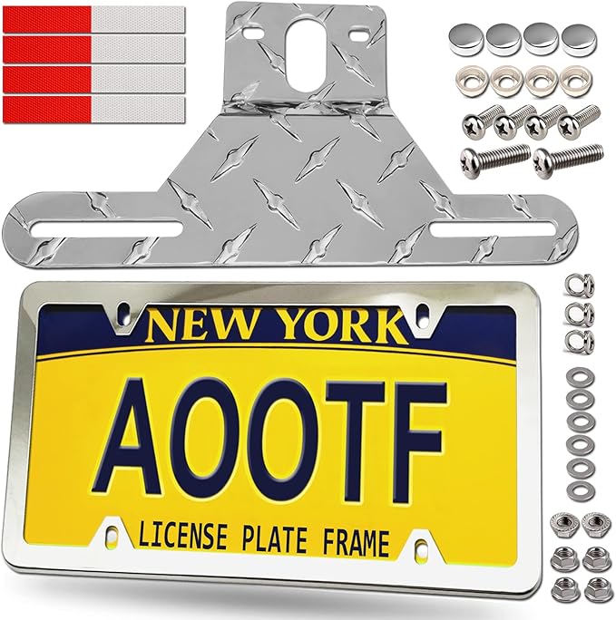 Aootf Trailer License Plate Bracket, Aluminum Holder & Chrome Frame | Aluminum Truck/RVs/Boats Holder, Stainless Steel Frame, with Screw Caps
