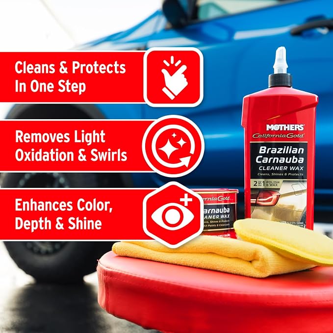 Mothers California Gold Brazilian Carnauba Cleaner Wax, 1 Gallon (05702) | Cleans & Waxes in One Step, Removes Oxidation & Swirls, Premium Carnauba Shine & Protection for All Paint Finishes