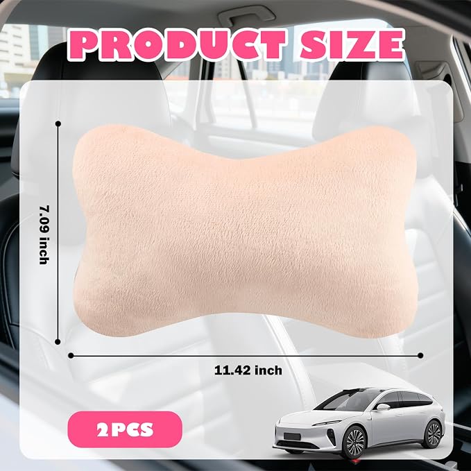 2PCS Soft Car Headrest Pillow,Ergonomic Car Neck Pillow (Beige) | for Driving Relief Neck Fatigue,Universal Cars Pillows Headrest for Cars Interior Accessories with Detachable Cover