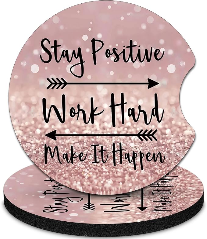 2 Pack Car Coasters，2.75-inch Neoprene Non-Slip Cup Holder Coasters for Car，Cute Car Interior Accessories for Men and Women，Pink Letters