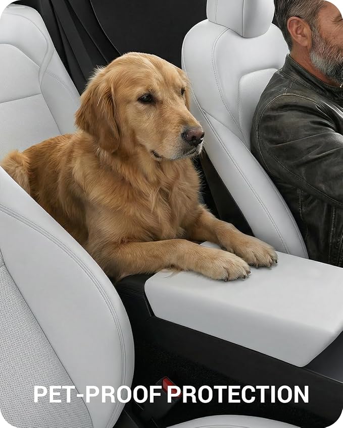 BASENOR Armrest Cover for 2017-2024 Tesla Model Y Model 3 Center Console Cover Non-Slip TPU [No Logo] Protector Armrest Tesla Accessories White (Not Compatible with 2025 2026 Model Y/3)