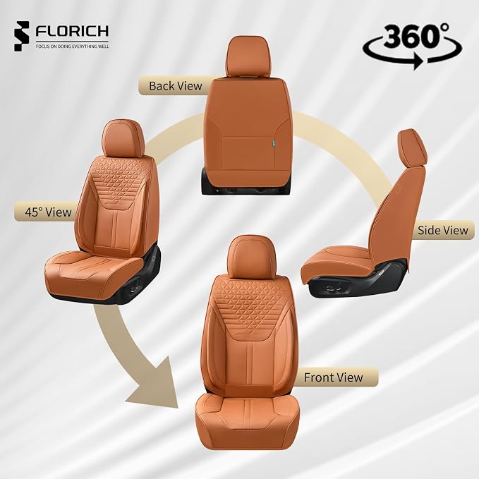 FLORICH Car Seat Covers for Front Seats, Universal Seat Cushion 2 Seats, Car Seat Protector Waterproof, Premium Leather Automotive Seat Covers for Most Cars, Sedans, SUVs, and Trucks-Brown