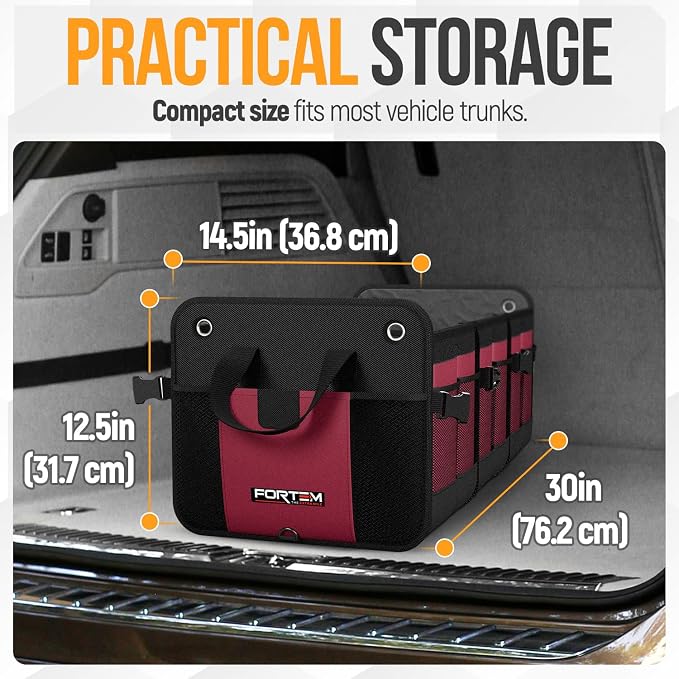 FORTEM Trunk Organizer For SUV Car Organizer and Storage, Multi-Compartment Storage Bag Car Accessories for Women Men, Perfect Christmas Gifts, 1680D Oxford, Non Slip Bottom, Straps, Soft Cover (90L)