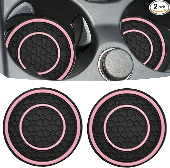 Car Cup Coaster Universal Automotive Waterproof Non-Slip Cup Holders Sift-Proof Spill Holder Car Interior Accessories 2 Pack Black & Pink