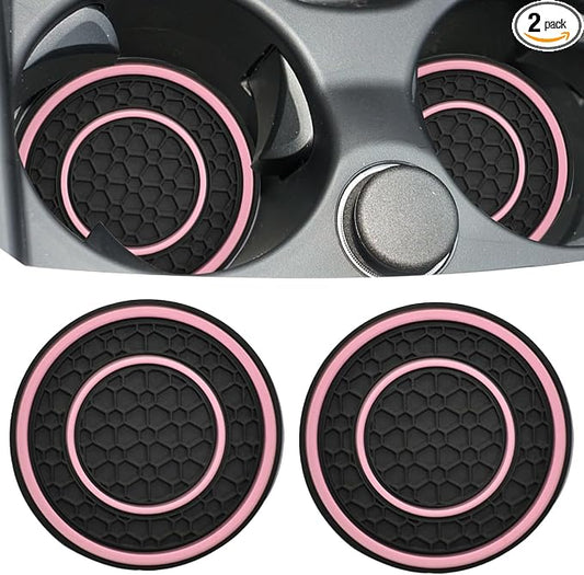 Car Cup Coaster Universal Automotive Waterproof Non-Slip Cup Holders Sift-Proof Spill Holder Car Interior Accessories 2 Pack Black & Pink
