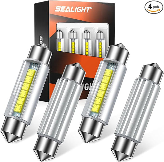 SEALIGHT 578 LED Bulb Super Bright 6500K White 212-2 569 6411 6418 6451 211-2 LED Bulb Interior Car Light 2025-Ceramic Chipset for Map Door License Plate Dome Light Bulb 41mm 42mm (Pack of 4)
