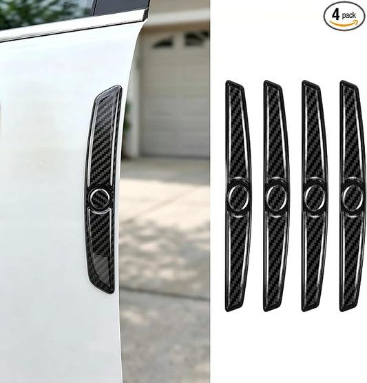 4 PCS Carbon Fiber Car Door Protector Edge Guards, PVC Thicker Scratch-resistant Guard, Waterproof Sunscreen Decorative Trim for Front Rear Doors, Self-adhesive Accessories for Cars (Black)