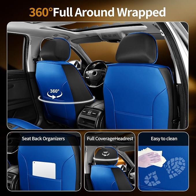 Fit Sentra Car Seat Covers Compatible with Nissan Sentra 2008-2024 2025 2026.Full Coverage Waterproof Leather,Compatible with Airbag,All - Weather Seat Cushion Protector(Full Set,Blue)