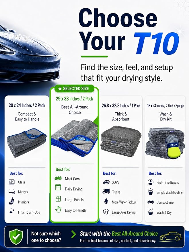 SHSCLY 2-Pack XL Twist-Loop Microfiber Car Drying Towels, Gray, 29 x 33 in | Absorbent, Full-Vehicle Drying, Easy Control When Wet, Gentle on Paint & Coatings, Lint-Free, Auto Detailing, SUVs & Trucks