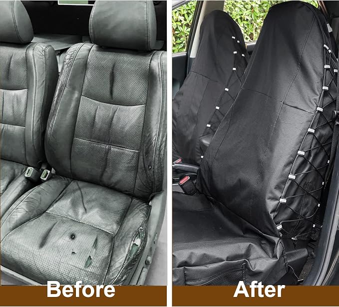 TIROL Waterproof Front Seat Covers High Back Seat Cover Bucket Seat Covers with Multi-Pockets for Semi Truck Cars Van SUV Pickup (2PCS)