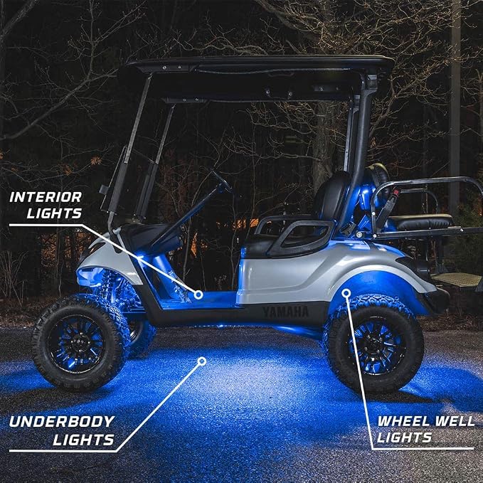 LEDGlow 12pc Million Color LED Golf Cart Underglow Kit 12V-72V 4-Seater | Includes Wheel Well & Interior Footwell Tubes, Accent Neon Lights Fit Electric EZGO Yamaha Club Car ICON, 10 Colors, 16 Modes