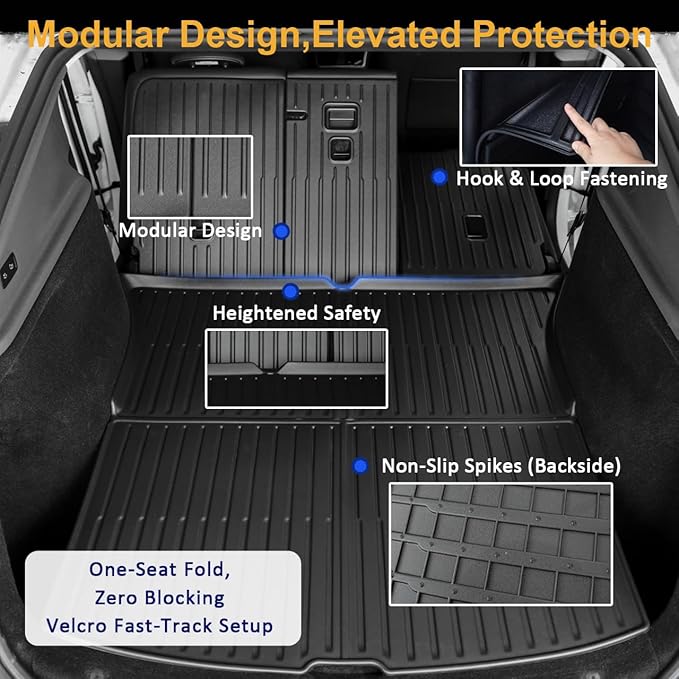 SUPER LINER Tesla New Model Y Juniper 2025 2026 Floor Mats & Accessories | 10PCS, Cargo Liners, Trunk Mats, Seat Back Protector, All Weather Customer Fit CabinProtect TPE,Not for Standard