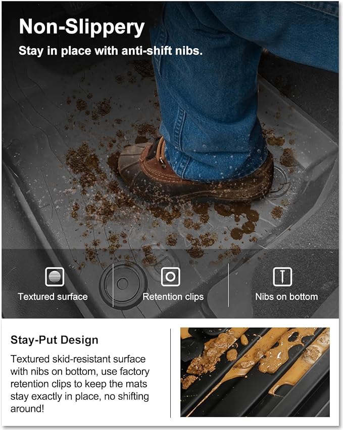 Kiwi Master Floor Mats for 2020-2026 Jeep Gladiator | OEM Replacement 82215626AB, Custom Fit All Weather Car Mats, Heavy Duty TPE Floor Liners, Front & Rear 2 Row Set, Black