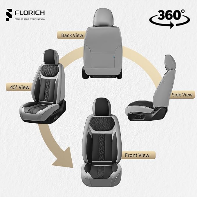 FLORICH Seat Covers, Front Seat Covers 2 PCs, Automotive Seat Cover for Cars, Luxury Leather Universal Seat Cover Accessories Fit for Most Cars SUV Truck Sedans(Grey)
