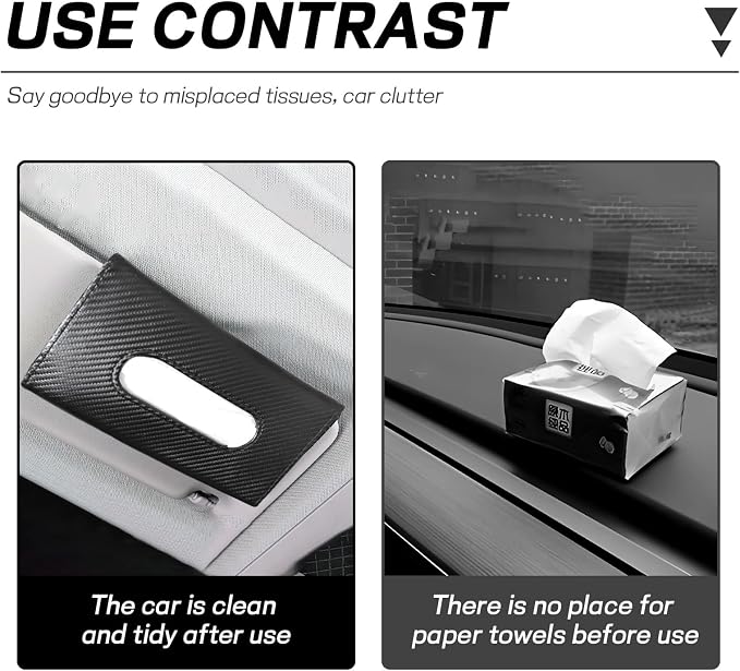 Car Tissue Holder, Leather Tissue Holder for Car Sun Visor, Rectangular Auto Sun Visor Napkin Holder Mask Dispenser, Universal Vehicle Tissue Box Sun Visor Accessory (Carbon Fiber)