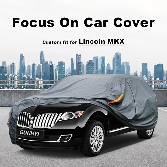 GUNHYI Premium Car Cover Custom Fit Lincoln MKX, 16 Layers Heavy Duty Car Cover Waterproof All Weather with Zipper Door for Sun Rain Snow Dust Uv Protection