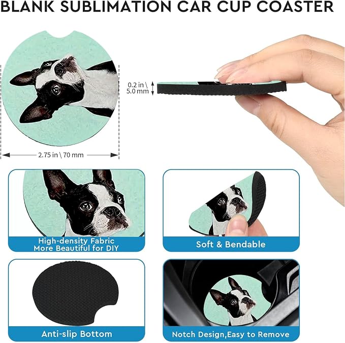 2 Pack Dog Car Cup Holder Coasters Universal Neoprene Coasters | 2.75" Universal Size Anti Slip Rubber Mat, Auto Cup Holder Accessories for SUV Truck, Dog Mom Gifts for Women Men