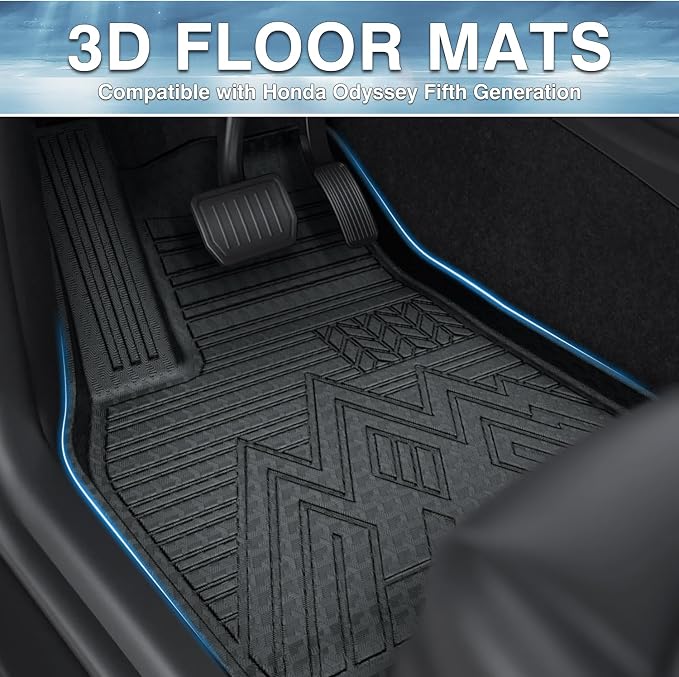 Mixsuper Odyssey Floor mats-Floor mat for Honda Odyssey 2018-2026,All Weather TPE Rubber Floor Liners Protection for Odyssey Accessories,3 Row Anti-Slip Car Mats, Black