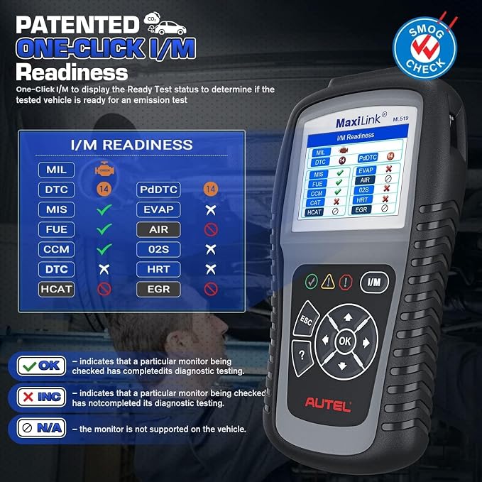 Autel MaxiLink ML519 OBD2 Scanner, New Ver. of AL519, Enhanced Mode 6 Car Code Reader, Check Engine Light Read/Erase Fault Code Car Diagnostic Tool, One-Click Smong Check, DTC Lookup, Up of AL319