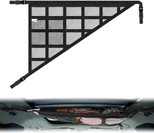 Large Black Car Ceiling Cargo Net with Three Handles Mesh Truck Pocket, Double-Layer Roof Rack Cargo Net for Road Trip Organizers Camping Storage Car Living Essentials