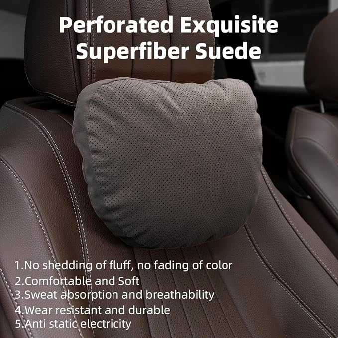 2 Pcs Car Headrest Neck Pillow for Driving,Universal Premium Suede Leather Soft and Comfortable Headrest,Three Gears of Height Adjustment Car Seat Headrest Pillow Car Interior Accessories