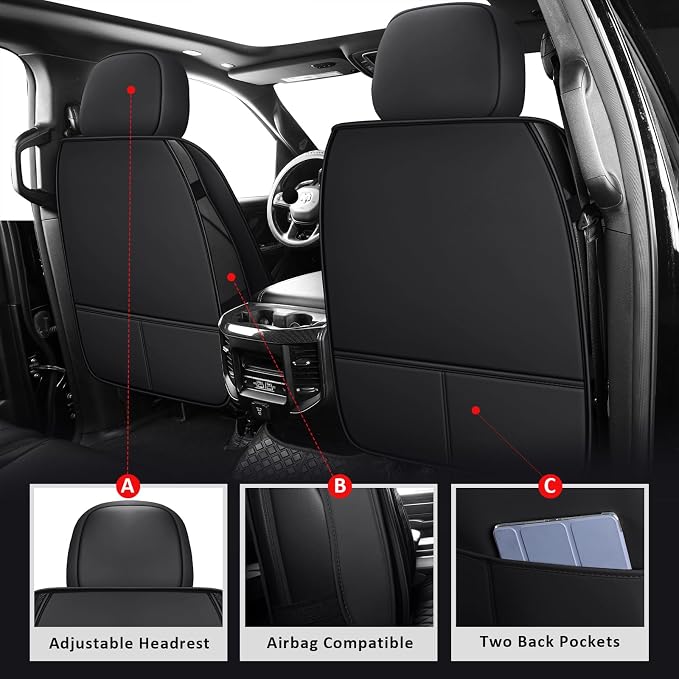 MIROZO Faux Leather Truck Seat Covers, Custom Fit for 2007-2013 and 2019-2023 Chevy Silverado GMC Sierra 1500 & 2500HD 3500HD Crew Cab
