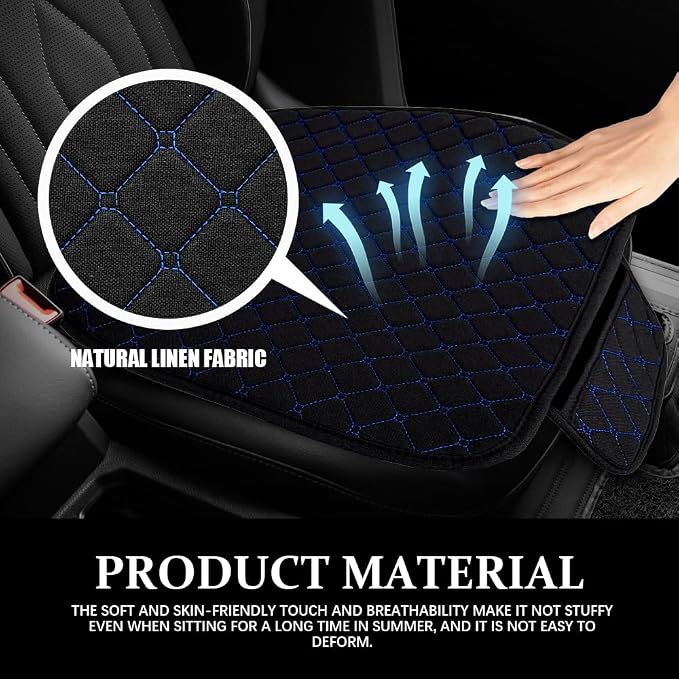 Leather Front Car Seat Cover, Anti-Slip Car Seat Bottom Covers, Full Wrapped Bottom Seat Protectors with Storage Pocket, Universal Comfortable Seat Cushion Fit Vehicles SUVs Trucks (K2-Black Blue)