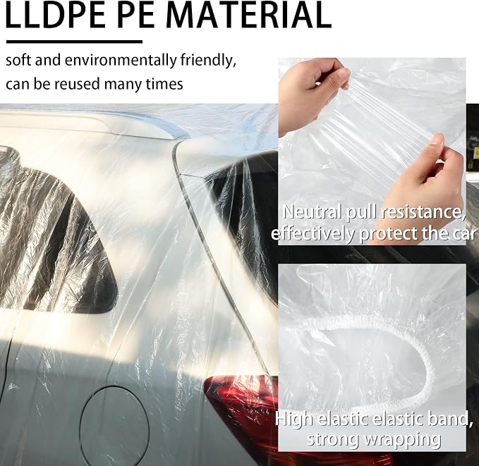 Tallew 8 Pcs Universal Plastic Car Cover 12. 5 x 21. 7ft Disposable Waterproof Full Exterior Cover with Elastic Band for Automobiles Sedan Outdoor Snow Rain Weather