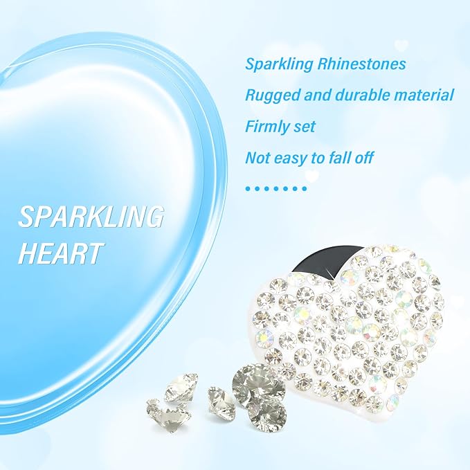 4PCS Bling Car Vent Clips with Rhinestone,Cute Heart Air Vent Clips for Interior Decorating,Shiny Air Vent Clips Car Accessories as Birthday Gifts for Women & Girls (White)