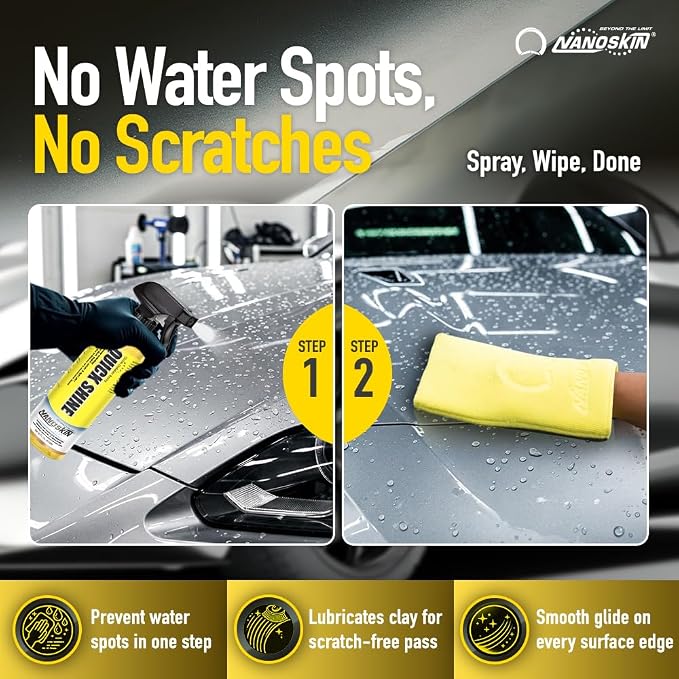 Nanoskin QUICK SHINE Quick Detail Spray 55 Gallons - Waterless Detailer Spray for Car Detailing | Deep Gloss Car Wax Booster & Clay Lubricant | Removes Dust, Smudges, Fingerprints & Other Contaminants
