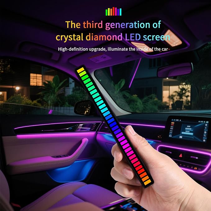 RGB Sound-Activated Music Rhythm Car Ambient Light, 2packs | Gaming or Party Atmosphere, Sound-Sensitive Pulsing, Rechargeable Battery, Soft RGB Lighting, Type-C Charging