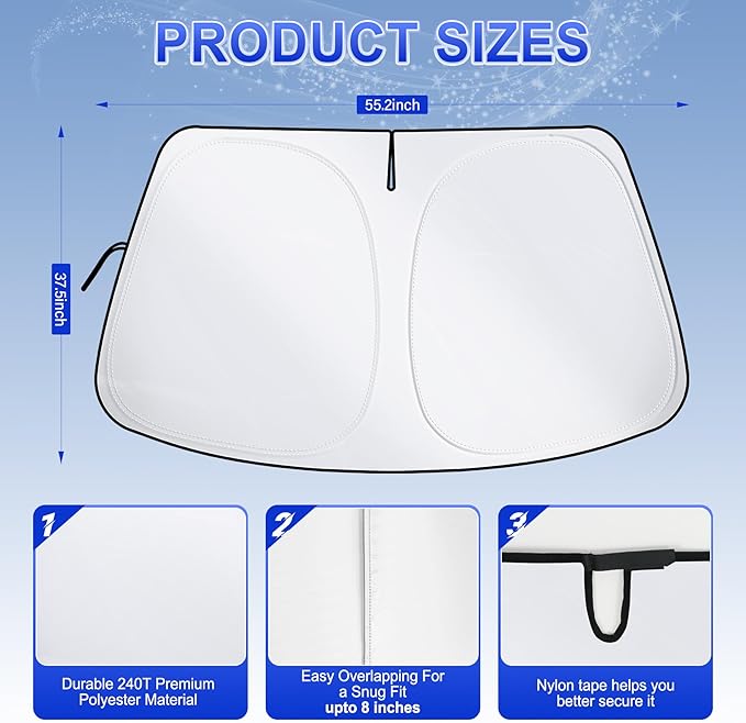 SINGARO Car Windshield Sun Shade, Foldable Reflective Sun Shade for Car Windshield, Compatible with Tesla Model Y Model 3 2016~2025