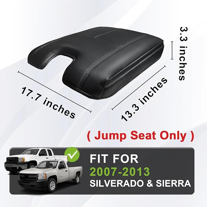Muslogy Center Console Armrest Cover Fit for Chevy Silverado/Tahoe & GMC Sierra/Yukon 2007-2013 Accessories, Comfort Armrest Pad Console Lid Cushion Vegan Leather 1-Inch Extra Thick(Jump Seat ONLY)