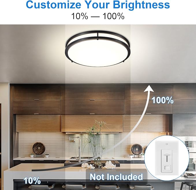 DLLT Flush Mount LED Ceiling Light: 16 Inch 5CCT (3000K-6000K) & Dimmable Ceiling Light Fixtures for Bedroom Hallway - 36W Modern Black Super Bright Kitchen Lighting Fixtures Ceiling