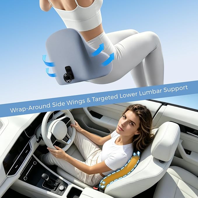 BABUR Ergonomic Memory Foam Lumbar Support Pillow for Car, Back Pain Relief | Ergonomic 100% Memory Foam, Back Pain Relief, Comfort Lower Back Support for Office Chairs, Car Seat, Wheelchair