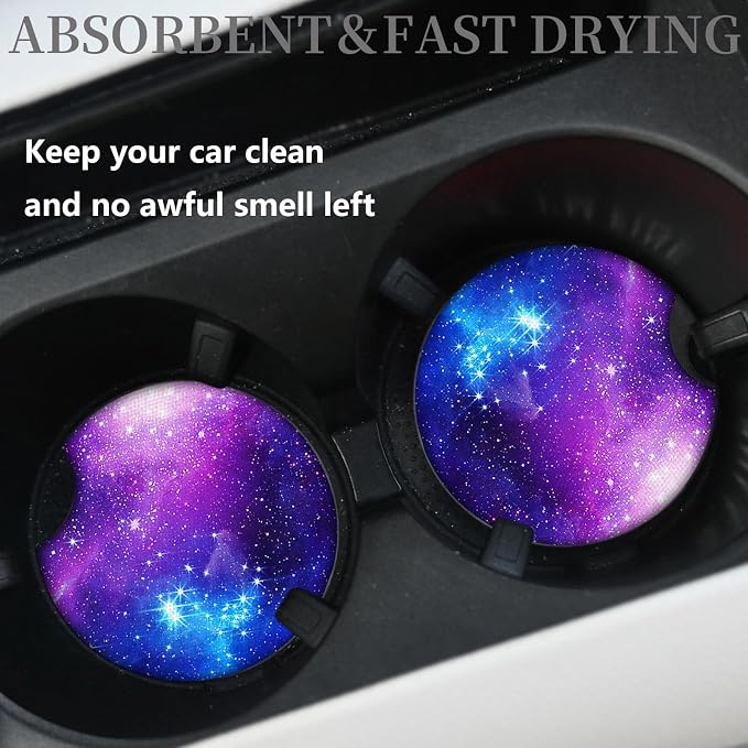 2pcs Nebula Pattern Car Cup Holder Coasters, Absorbent Drinks Coaster Mat for Cup Holders