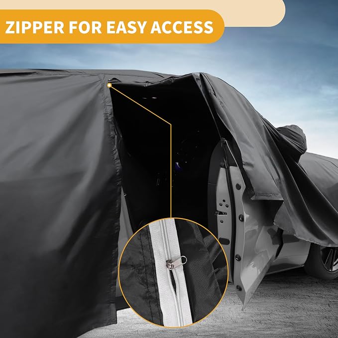 Waterproof All-Weather Universal Car Cover with Right Side Zipper, 190T Polyeste Black Blue Fits for Wagon 177" to 190" Length