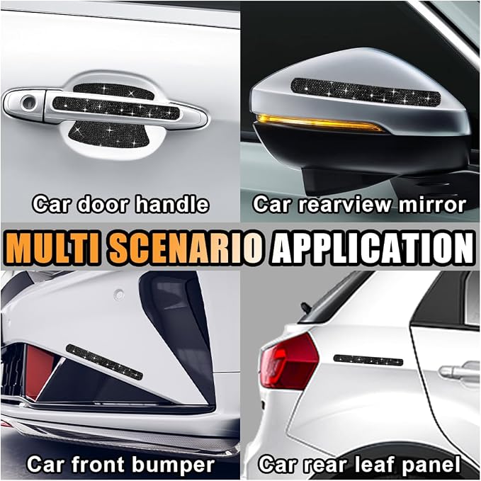 JOYCOURT 10PCS Bling Car Door Handle Anti-Scratch Sticker, Black | Universal Car Door Handle Cup Protective Cover, Adhesive Door Bowl Sticker, Shiny Rhinestone Auto Decor Accessories for Women