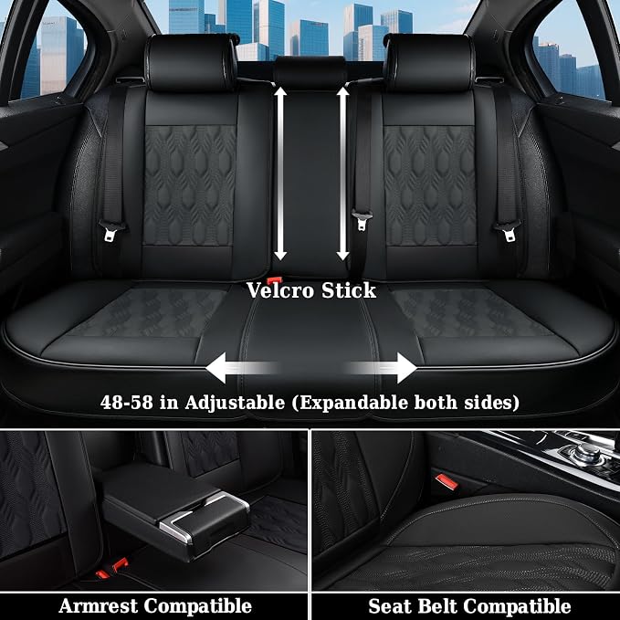 Coverado Car Seat Cover, Black Seat Cover for Cars, Luxury Leather Seat Covers Full Set with Embossed Pattern, Waterproof Car Seat Protector Car Seat Cushions Universal Fit Most Vehicle