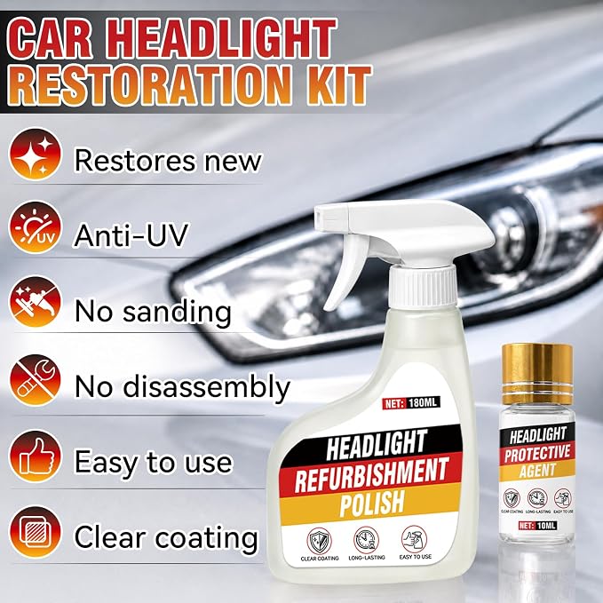Car Headlight Restoration Kit, Vehicle Headlight Cleaner for Yellowed, Oxidized, Foggy and Cloudy Headlights, Headlight Repair Kit Helps Improve Night Driving Visibility for Cars, Trucks and SUVs