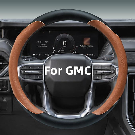 Yangday Leather Steering Wheel Cover for GMC Sierra 1500 2500 3500, 14.5-15 inches Car Steering Wheel Cover with Anti-Slip Massage Particle (Brown)