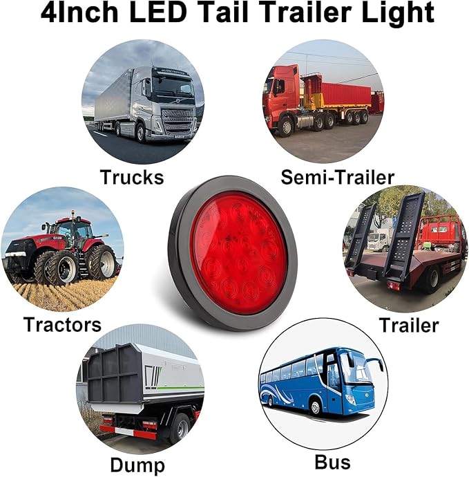 fouwick 4.2 Inch Round Amber LED Trailer Marker Lights, 12-LED IP65 Waterproof Side Marker Lights, 12V Led Lights for Truck, Turn Signal Indicator Light for Trailer, Boat, Tractor (2 Pack)