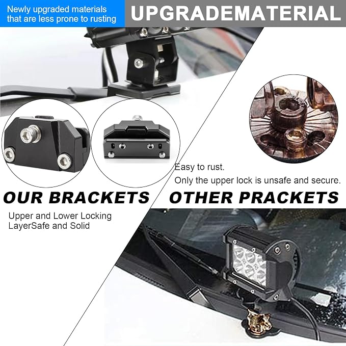 2PCS Universal Hood Light Mounting Brackets Ditch Light Brackets Adjustable Aluminum Alloy Pillar Hood Led Work Light pods Mount Bracket for Truck SUV Cars, No Drilling
