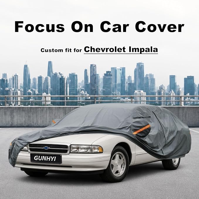 GUNHYI Premium Car Cover Custom Fit Chevrolet Impala(1958-1996), 16 Layers Heavy Duty Car Cover Waterproof All Weather with Zipper Door for Sun Rain Snow Dust Uv Protection