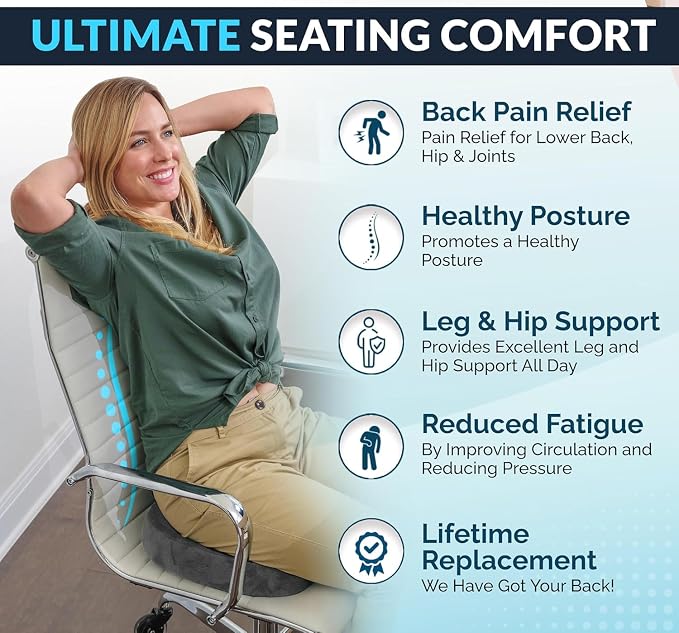ComfiLife Premium Gel & Memory Foam Seat Cushion – Doctor Recommended Office Chair Cushion, Car Seat Cushion – Chair Cushions for Back & Sciatica Pain Relief – Seat Cushions for Office Desk (Charcoal)