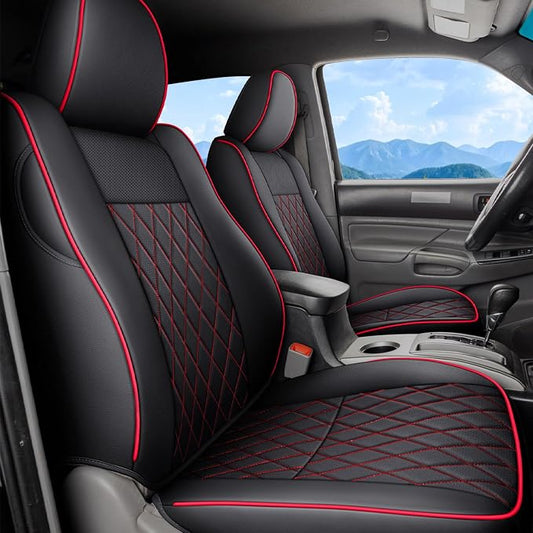 Coverado Tacoma Seat Covers Full Set, Leather Seat Covers for Car, Car Seat Protector Cushion Tacoma Accessories Compatible with 2005-2023 Toyota Tacoma Double/Crew Cab(Red)