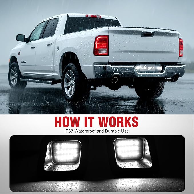 Nilight License Plate Lights Compatible with 2003 2004 2005 2006 2007 2008 2009 2010 2011 2012 2013 2014 2015 2016 2017 2018 Dodge Ram with Smoke Lens Black housing 6000K White 2PCS Pack