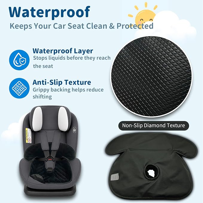 Wonderkin 2-Pack Potty Training Car Seat Protector, Waterproof Car Seat Liner, Non-Slip Leak-Proof Piddle Pads,Washable Cover Fits Car Seats Strollers Bouncers, Ages 6 Months to 4 Years (Black)